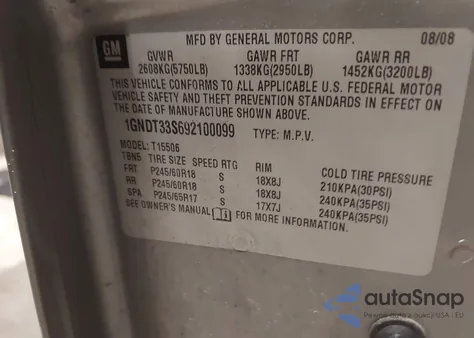 2009 Chevrolet Trailblazer Lt from USA, damaged, VIN 1GNDT33S692100099